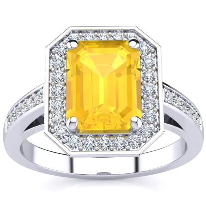 2 Carat Citrine and Halo Diamond Ring In 14 Karat White Gold