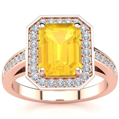 2 Carat Citrine and Halo Diamond Ring In 14 Karat Rose Gold