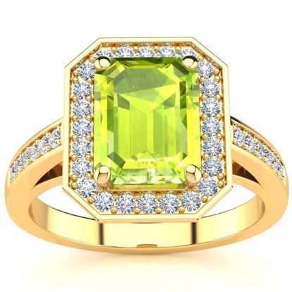 2 Carat Peridot and Halo Diamond Ring In 14 Karat Yellow Gold