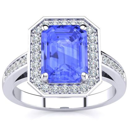 2 Carat Tanzanite and Halo Diamond Ring In 14 Karat White Gold