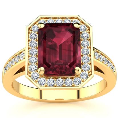 Garnet Ring: Garnet Jewelry: 2 1/4 Carat Garnet and Halo Diamond Ring In 14 Karat Yellow Gold