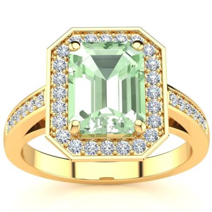 2 Carat Green Amethyst and Halo Diamond Ring In 14 Karat Yellow Gold