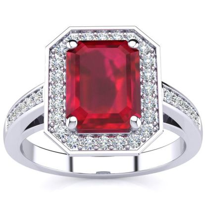 2 1/2 Carat Ruby and Halo Diamond Ring In 14 Karat White Gold