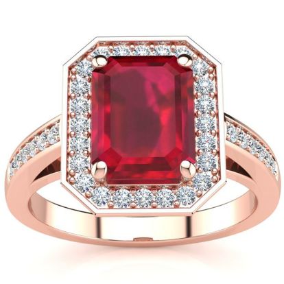 2 1/2 Carat Ruby and Halo Diamond Ring In 14 Karat Rose Gold