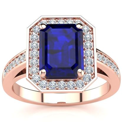 2 1/2 Carat Sapphire and Halo Diamond Ring In 14 Karat Rose Gold