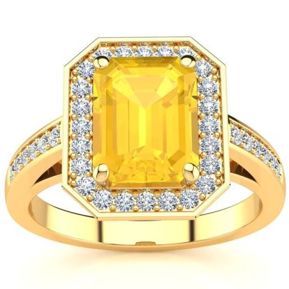 2 1/2 Carat Citrine and Halo Diamond Ring In 14 Karat Yellow Gold