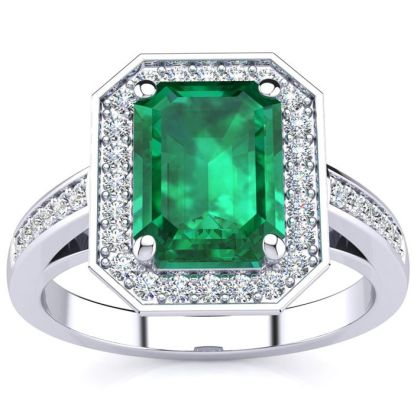 2 1/2 Carat Emerald and Halo Diamond Ring In 14 Karat White Gold