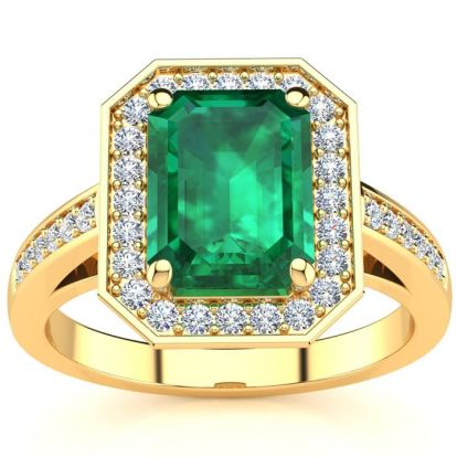 2 1/2 Carat Emerald and Halo Diamond Ring In 14 Karat Yellow Gold
