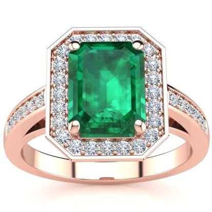 2 1/2 Carat Emerald and Halo Diamond Ring In 14 Karat Rose Gold