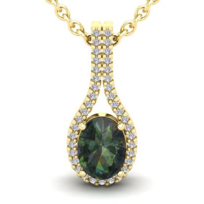 1-1/4 Carat Oval Shape Mystic Topaz Necklace With Diamond Halo 14 Karat Yellow Gold, 18 Inches