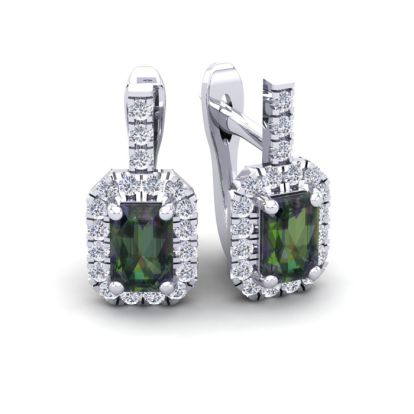 1 3/4 Carat Mystic Topaz and Halo Diamond Dangle Earrings In 14 Karat White Gold