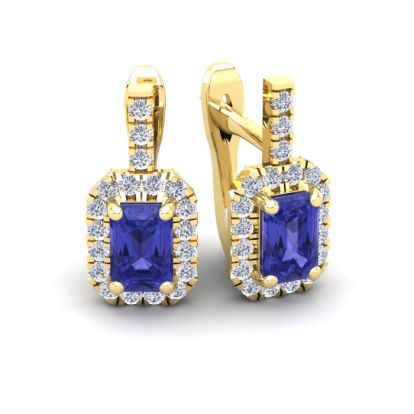 1 3/4 Carat Tanzanite and Halo Diamond Dangle Earrings In 14 Karat White Gold