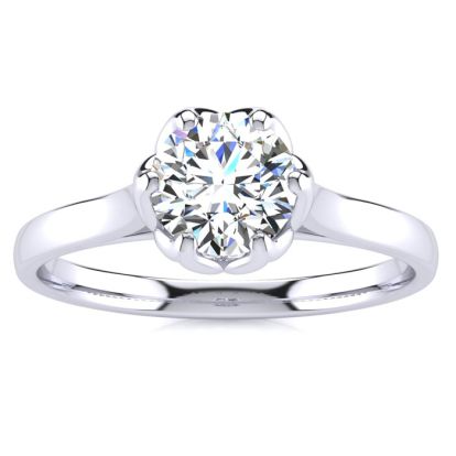 Round Engagement Rings, 3/4 Carat Diamond Solitaire Engagement Ring Crafted In 14 Karat White Gold