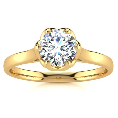 Round Engagement Rings, 3/4 Carat Diamond Solitaire Engagement Ring Crafted In 14 Karat Yellow Gold
