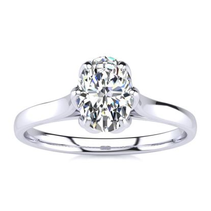3/4 Carat Oval Shape Solitaire Engagement Ring In 14 Karat White Gold