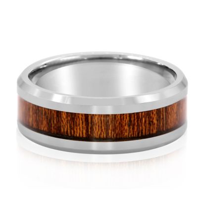8MM Ethically Sourced Koa Wood and Tungsten Carbide Ring
