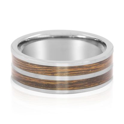 8MM Ethically Sourced Koa Wood and Tungsten Carbide Double Row Ring
