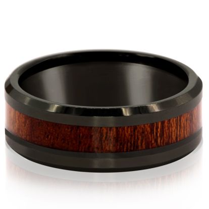 8MM Ethically Sourced Koa Wood and Black Tungsten Carbide Ring