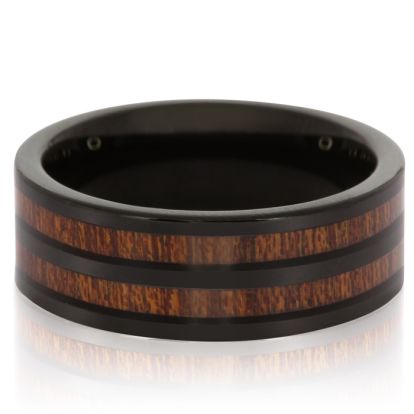 8MM Ethically Sourced Koa Wood and Black Tungsten Carbide Double Row Ring