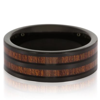 8MM Ethically Sourced Koa Wood and Black Tungsten Carbide Double Row Ring