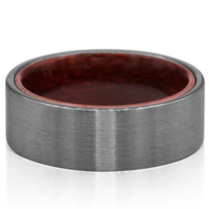 8MM Brushed Tungsten and Ethically Sourced Koa Wood Flat Top Ring