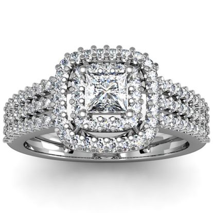 1 Carat Double Halo Massive Looking Princess Diamond Engagement Ring In 14K White Gold
