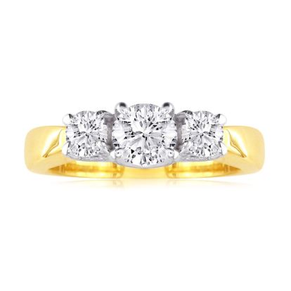 1/2ct Trellis Motif Three Diamond Ring in 14k Two Tone Gold