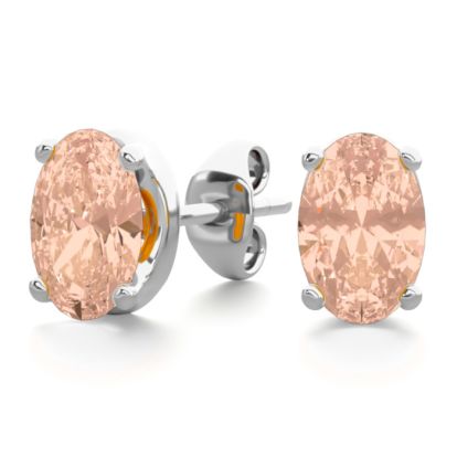 3/4 Carat Oval Shape Morganite Earrings Studs In Sterling Silver