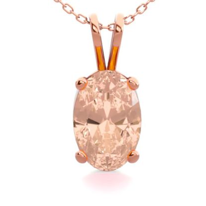 1/2 Carat Oval Shape Morganite Necklace In 14K Rose Gold Over Sterling Silver With 18 Inch Chain