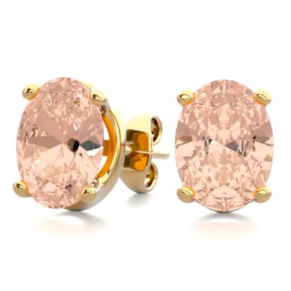 2 Carat Oval Shape Morganite Earrings Studs In 14K Yellow Gold Over Sterling Silver