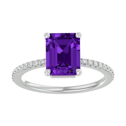 1 1/2 Carat Amethyst and Diamond Ring In 14 Karat White Gold