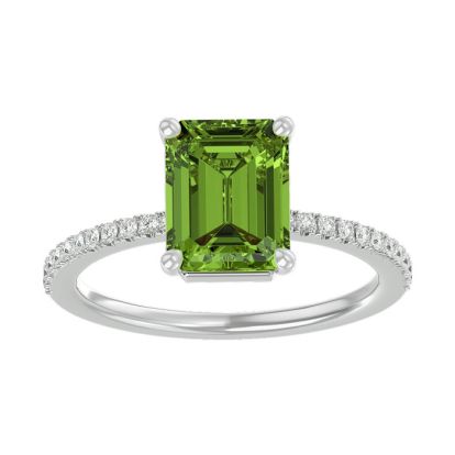 2 Carat Peridot and Diamond Ring In 14 Karat White Gold