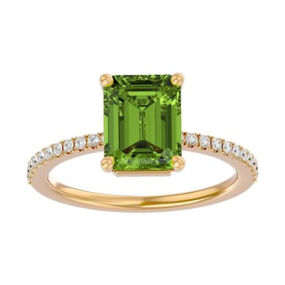2 Carat Peridot and Diamond Ring In 14 Karat Yellow Gold