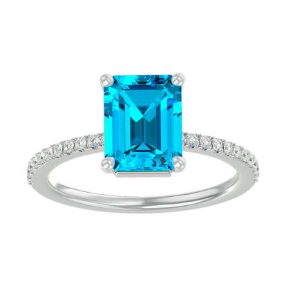2 Carat Blue Topaz and Diamond Ring In 14 Karat White Gold