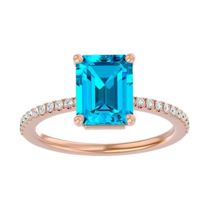 2 Carat Blue Topaz and Diamond Ring In 14 Karat Rose Gold