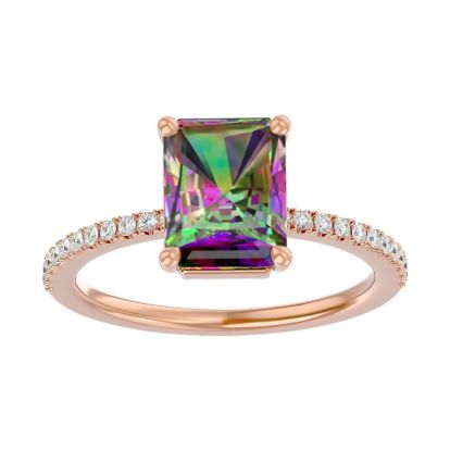 1-1/2 Carat Octagon Shape Mystic Topaz Ring and Diamonds In 14 Karat Rose Gold