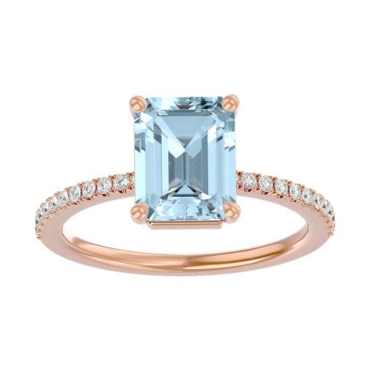 Aquamarine Ring: Aquamarine Jewelry: 1 1/2 Carat Aquamarine and Diamond Ring In 14 Karat Rose Gold