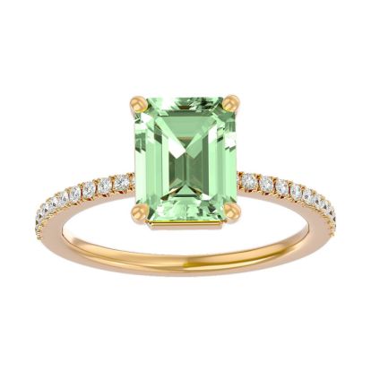 1 1/2 Carat Green Amethyst and Diamond Ring In 14 Karat Yellow Gold