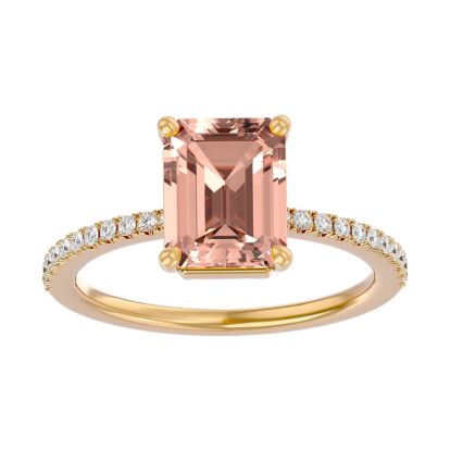 1-1/2 Carat Morganite and Diamond Ring In 14 Karat Yellow Gold