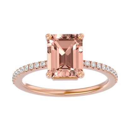 1-1/2 Carat Morganite and Diamond Ring In 14 Karat Rose Gold