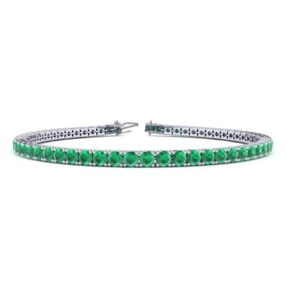 4 1/4 Carat Emerald Tennis Bracelet In 14 Karat White Gold, 6 1/2 Inches