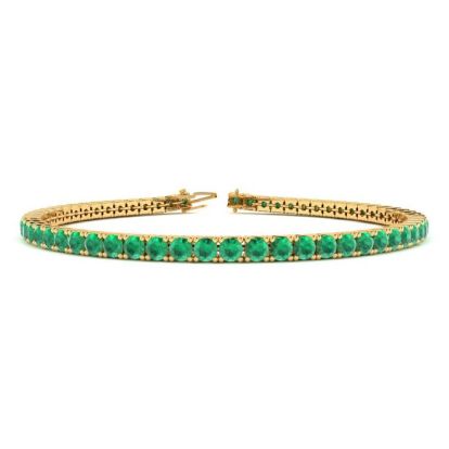 5 1/4 Carat Emerald Tennis Bracelet In 14 Karat Yellow Gold, 8 Inches