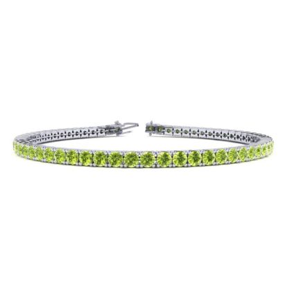 4 1/4 Carat Peridot Tennis Bracelet In 14 Karat White Gold, 7 1/2 Inches