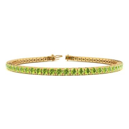 4 Carat Peridot Tennis Bracelet In 14 Karat Yellow Gold, 7 Inches