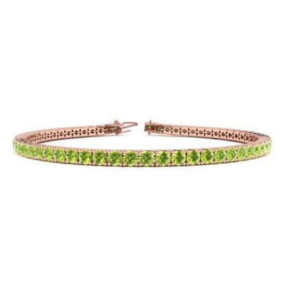 3 1/2 Carat Peridot Tennis Bracelet In 14 Karat Rose Gold, 6 Inches