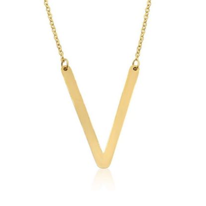 V Initial Sideways Necklace In Gold Overlay, 18 Inches