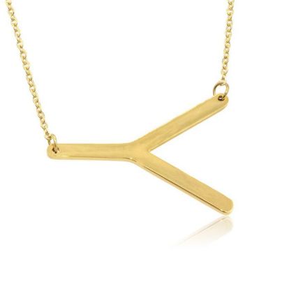 Y Initial Sideways Necklace In Gold Overlay, 18 Inches