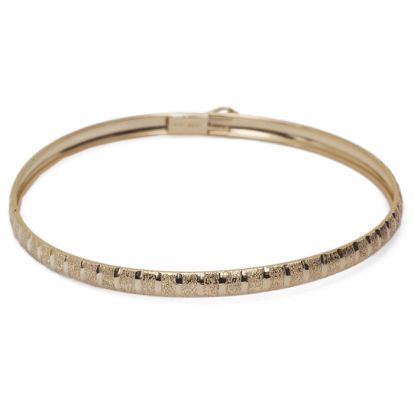 10K Yellow Gold Flexible Bangle Bracelet With Brush Design, 8 Inches