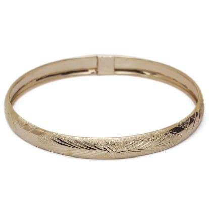 10K Yellow Gold Flexible Bangle Bracelet With Classic Diamond Cut Design, 8 Inches
