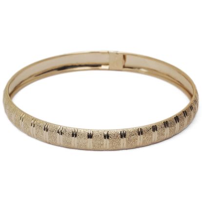 10K Yellow Gold Flexible Bangle Bracelet With Unique Diamond Cut Design, 8 Inches